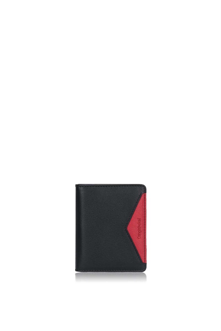 Cengiz Pakel Gerçek Deri Kartlık 2468-Siyah-Kırmızı