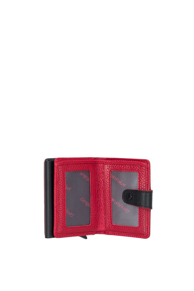 Cengiz Pakel Kişiye Özel Deri Kartlık 2403K-Siyah-Kırmızı